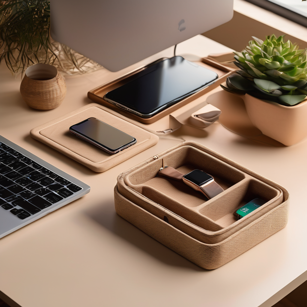 Hemp Fiber Cable Organizer Box with Wireless Charging Pad