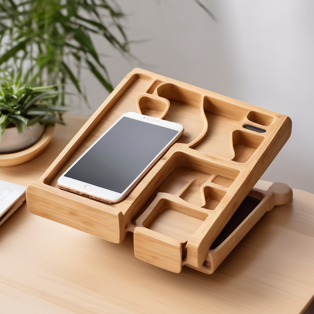 Bamboo Cable Management Tray with Phone Groove